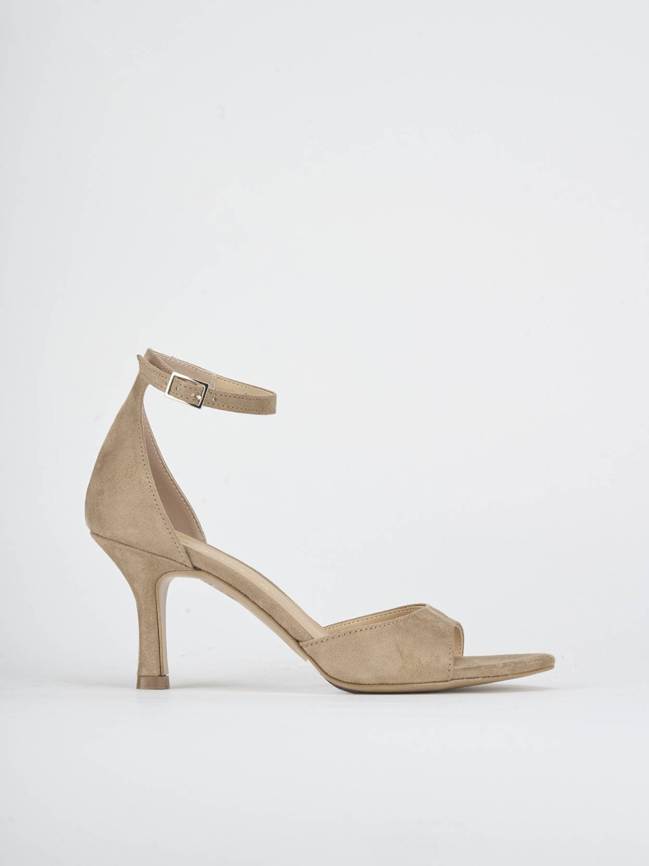 High heel sandals heel 6 cm beige suede