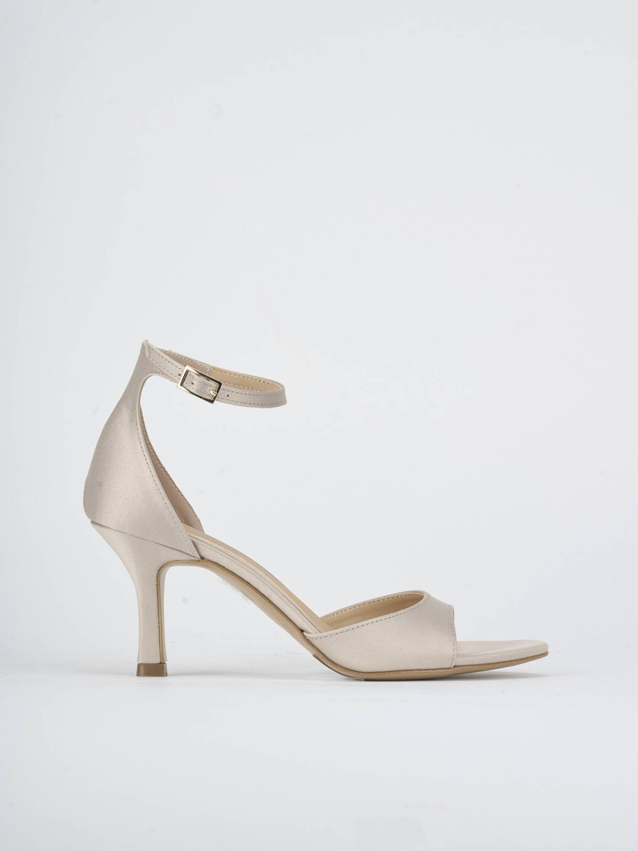 High heel sandals heel 7 cm beige satin