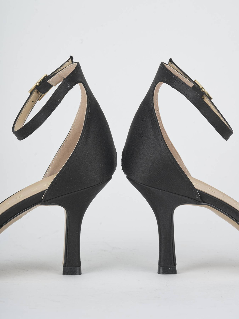 High heel sandals heel 6 cm black satin