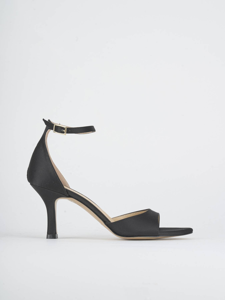 High heel sandals heel 6 cm black satin