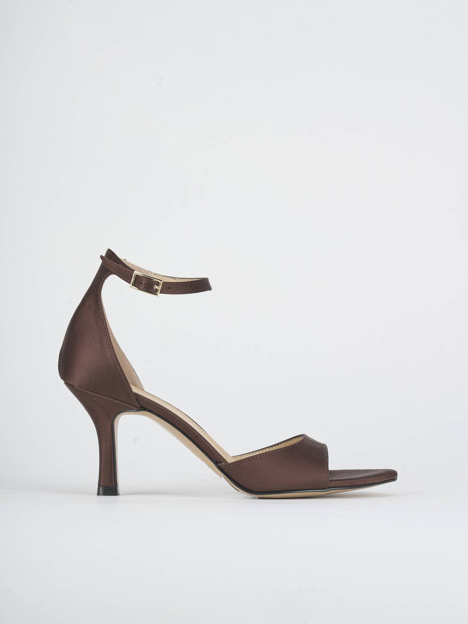 High heel sandals heel 7 cm dark brown satin