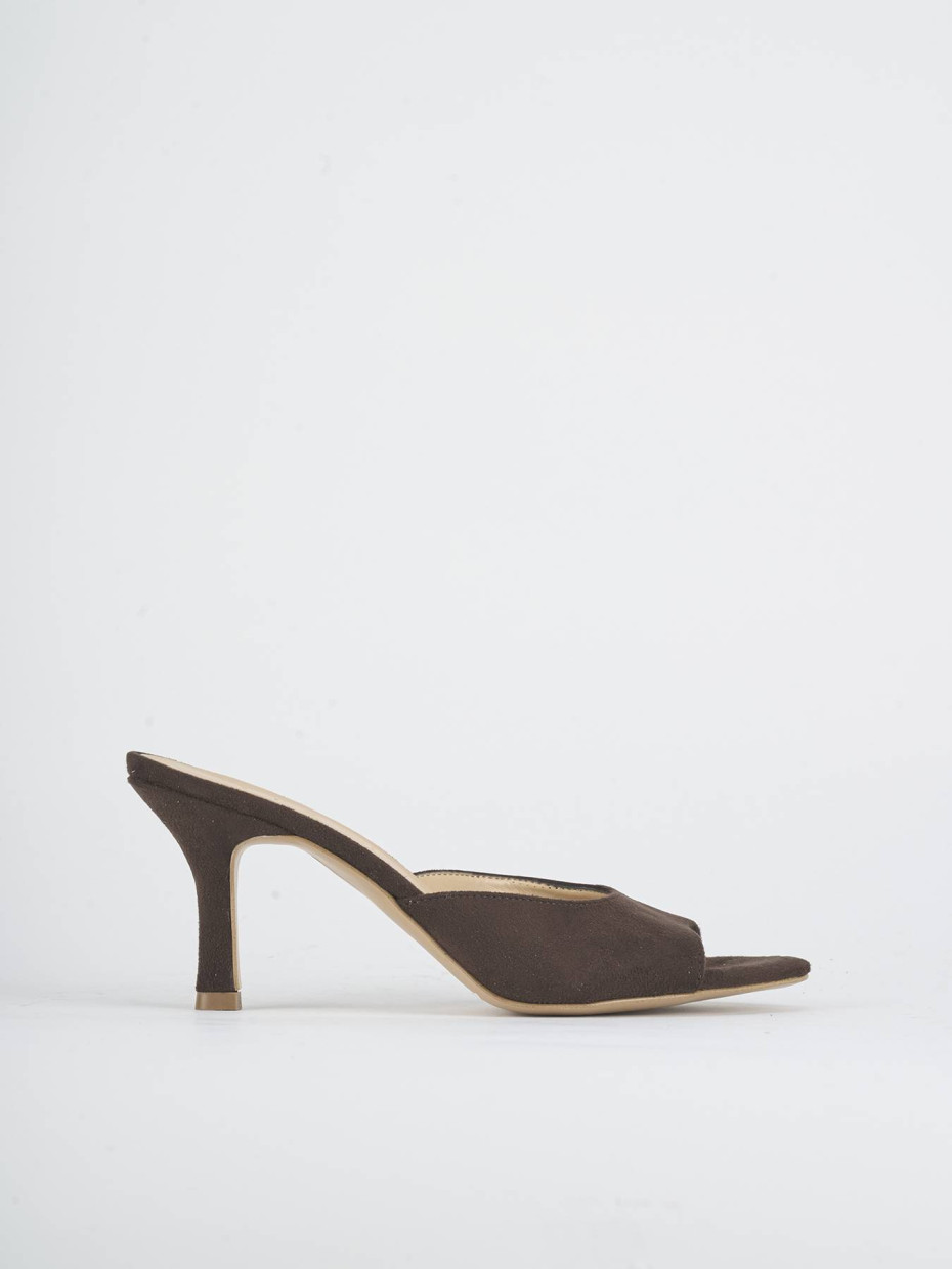 Slippers heel 7 cm dark brown suede