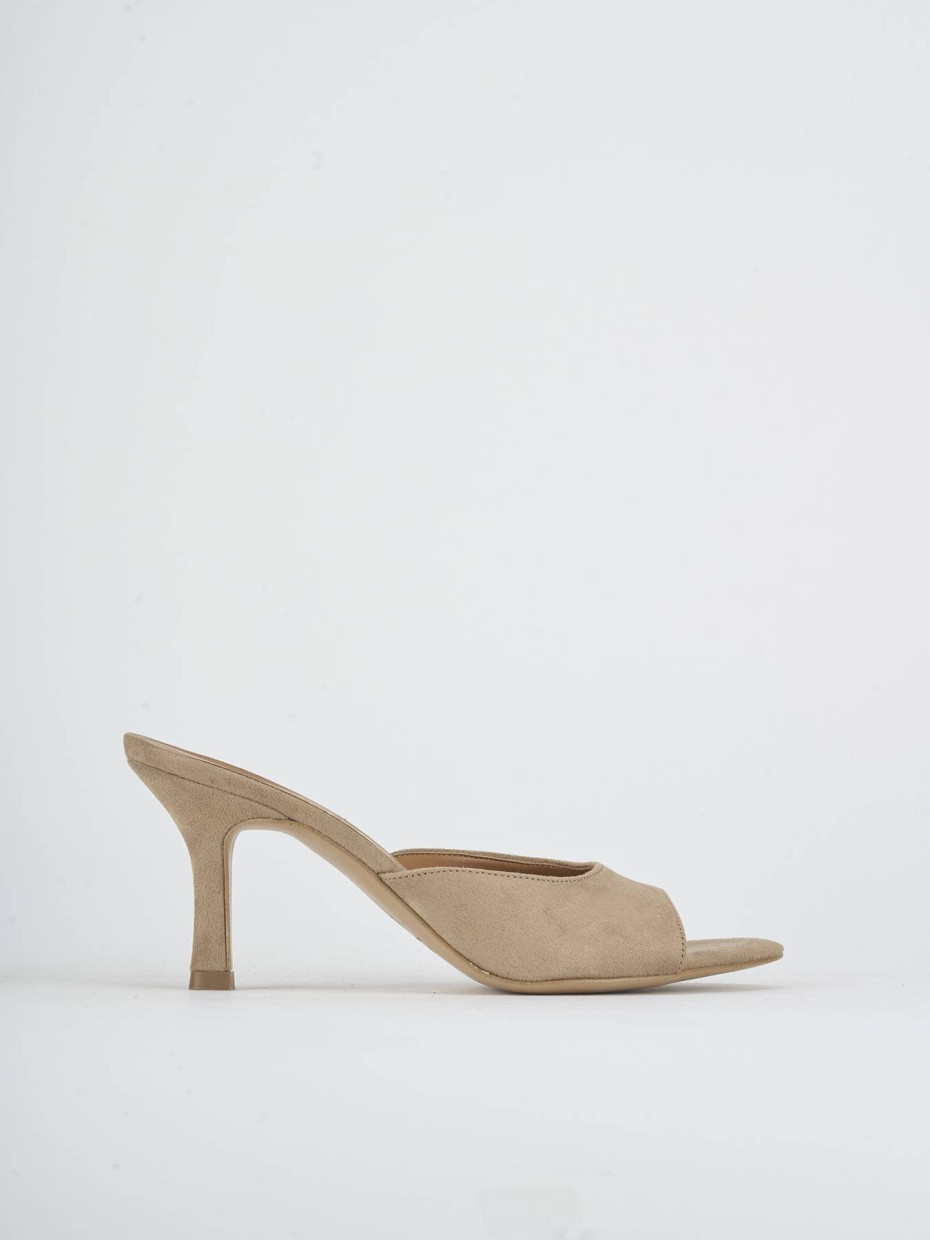 Slippers heel 7 cm beige suede