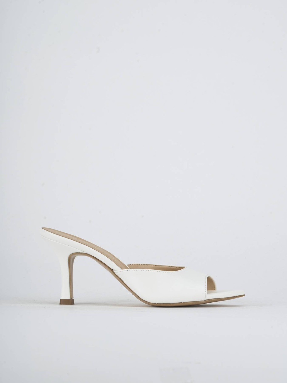 Slippers heel 7 cm white leather