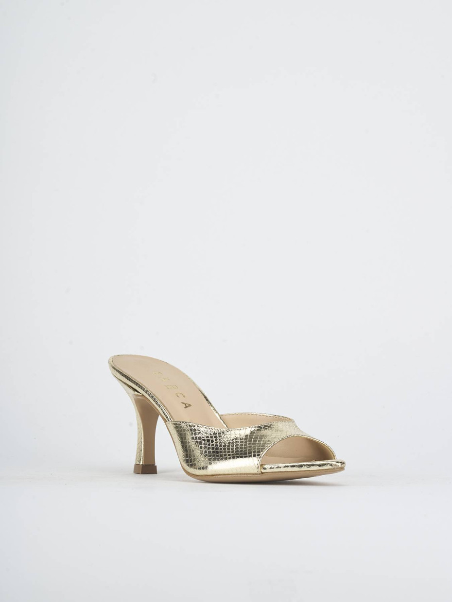 Mules tacón 7 cm oro pitón