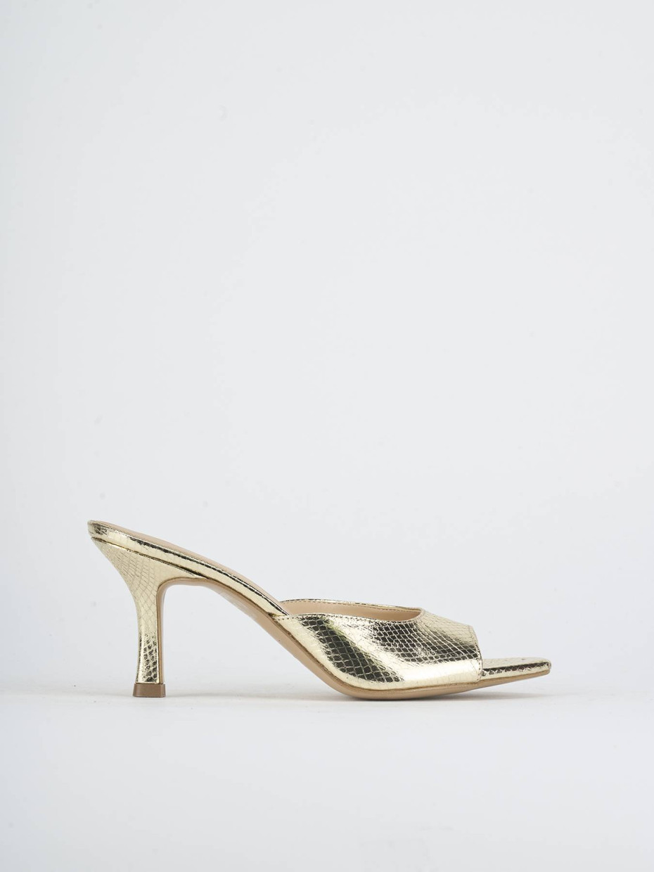 Mules tacón 7 cm oro pitón