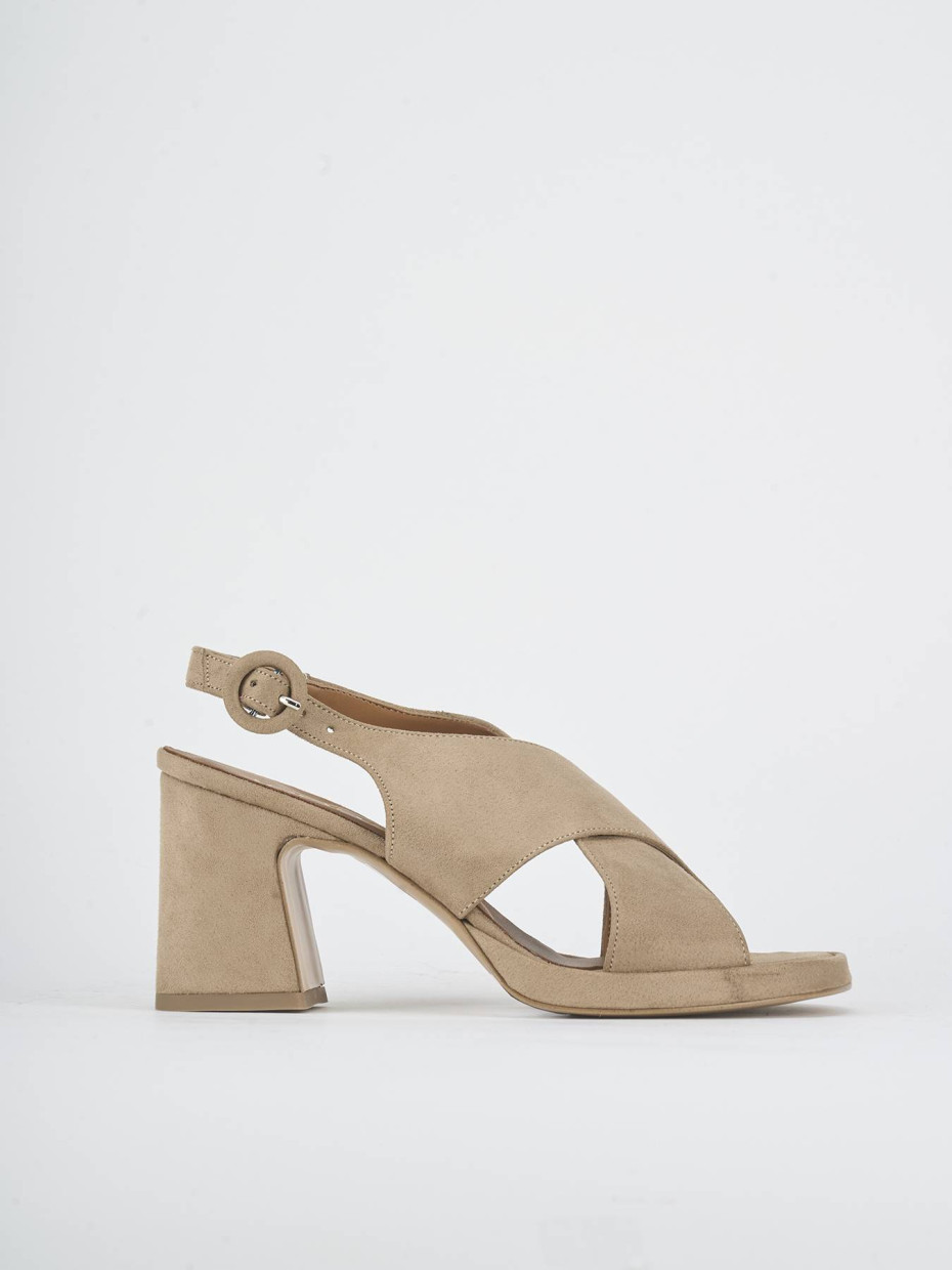 High heel sandals heel 9 cm beige suede