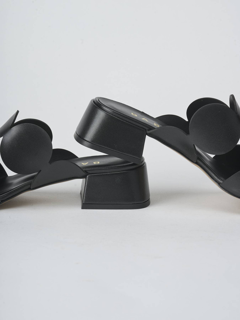 Mules tacón 3 cm negro cuero