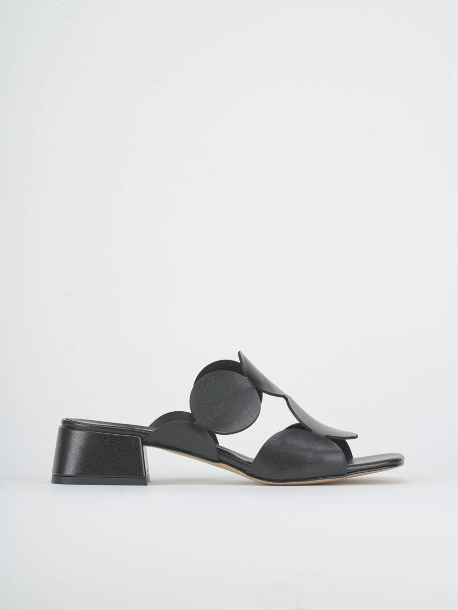 Mules tacón 3 cm negro cuero