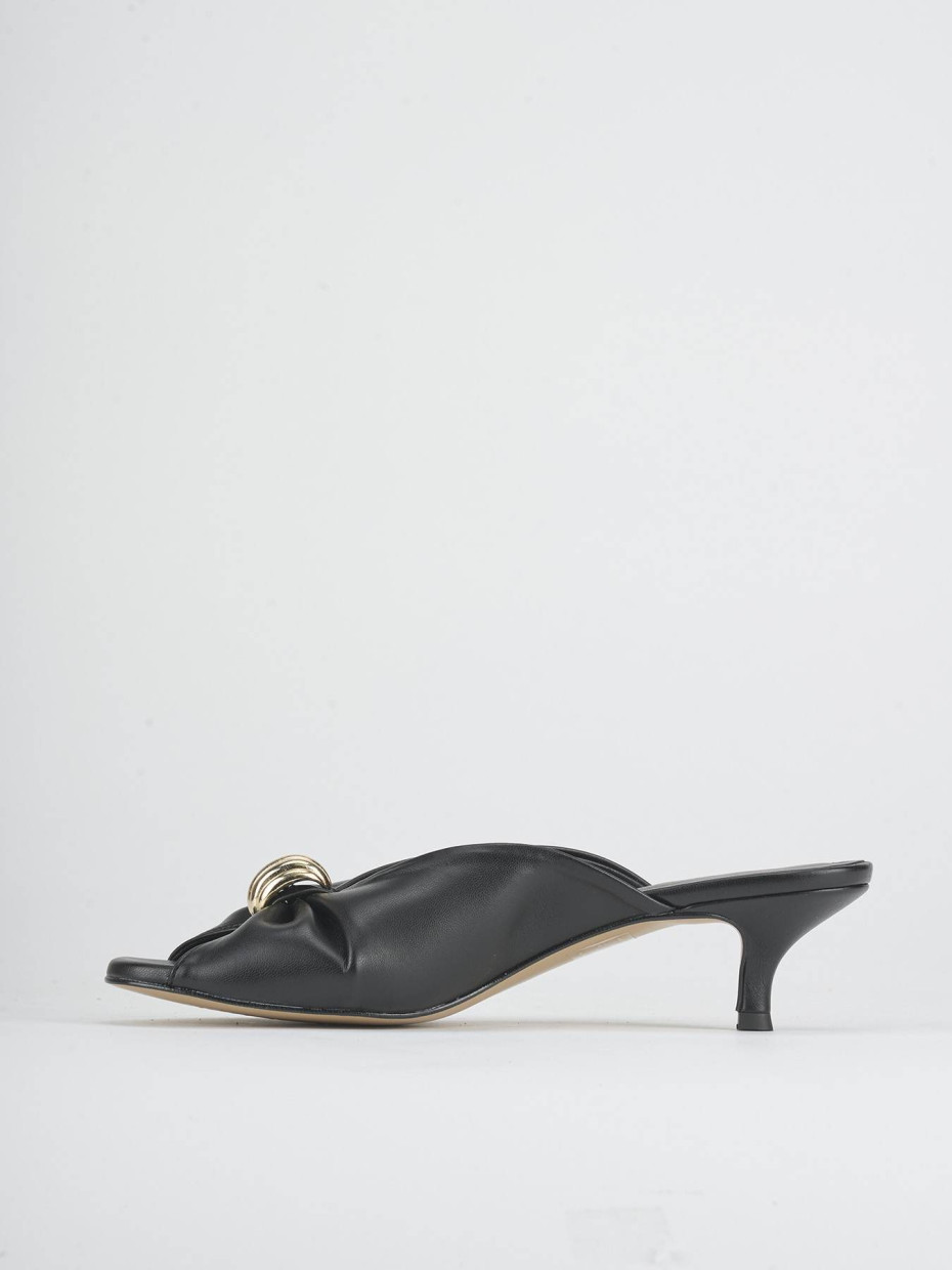 Mules tacón 4 cm negro cuero
