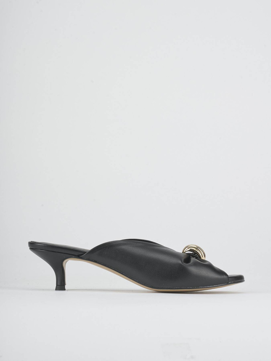 Mules tacón 4 cm negro cuero