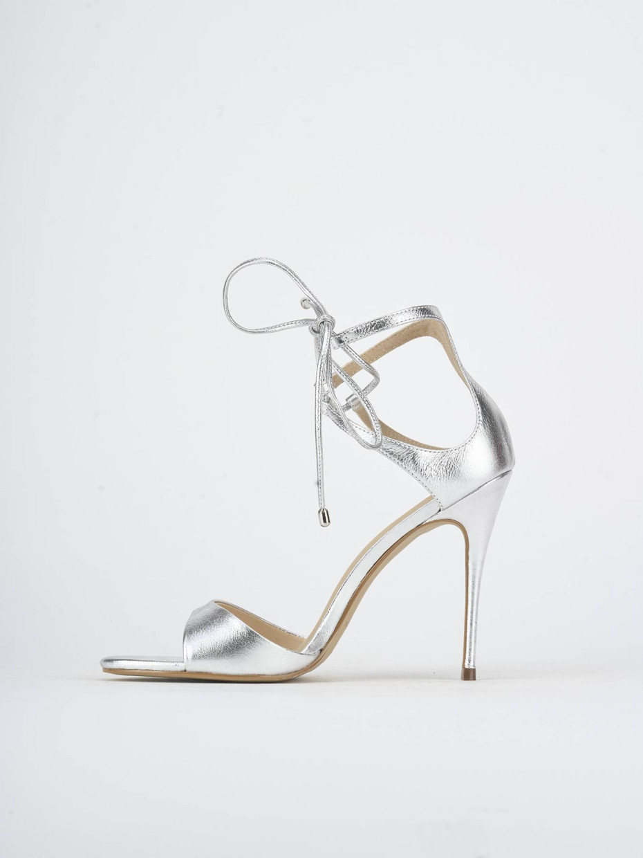 Sandalias de tacón alto tacón 8 cm plata laminado
