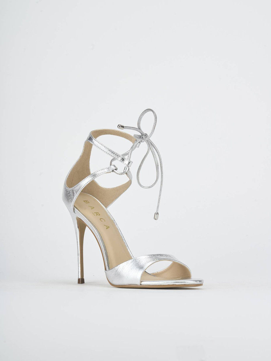 Sandalias de tacón alto tacón 8 cm plata laminado