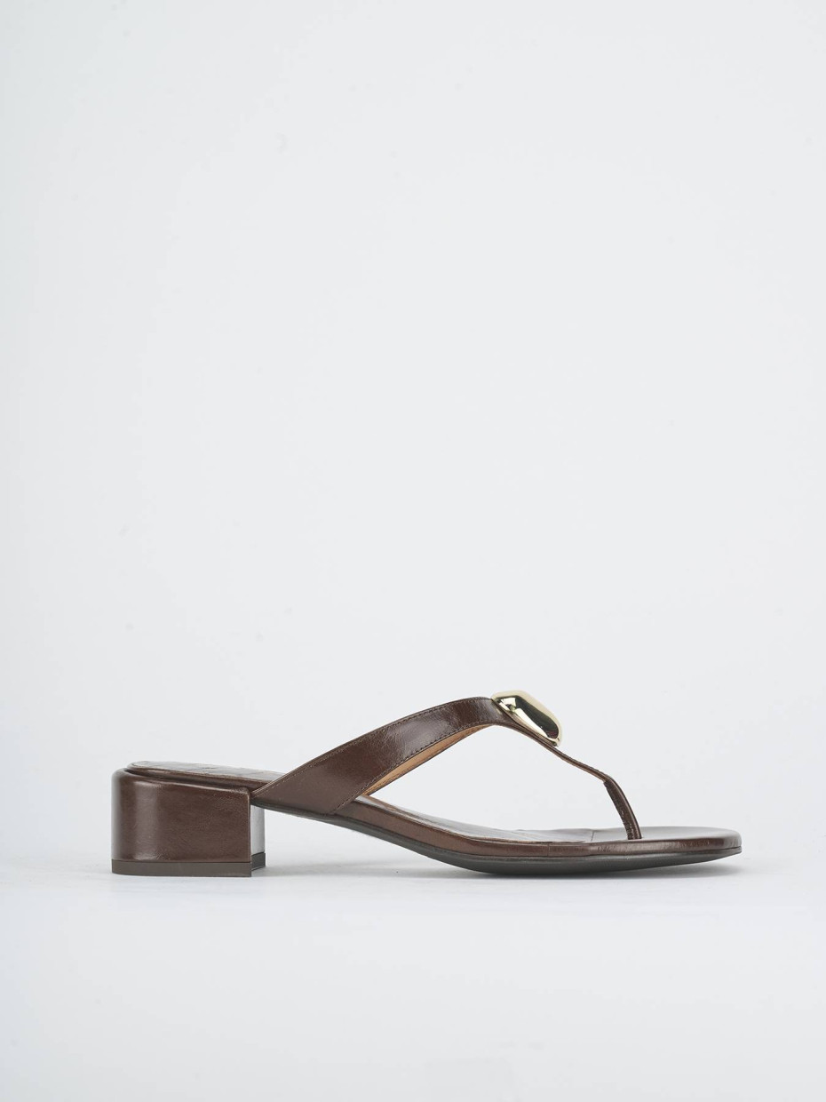 Mules tacón 3 cm marrón oscuro cuero