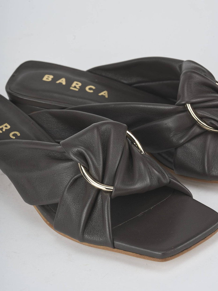 Slippers heel 4 cm dark brown leather