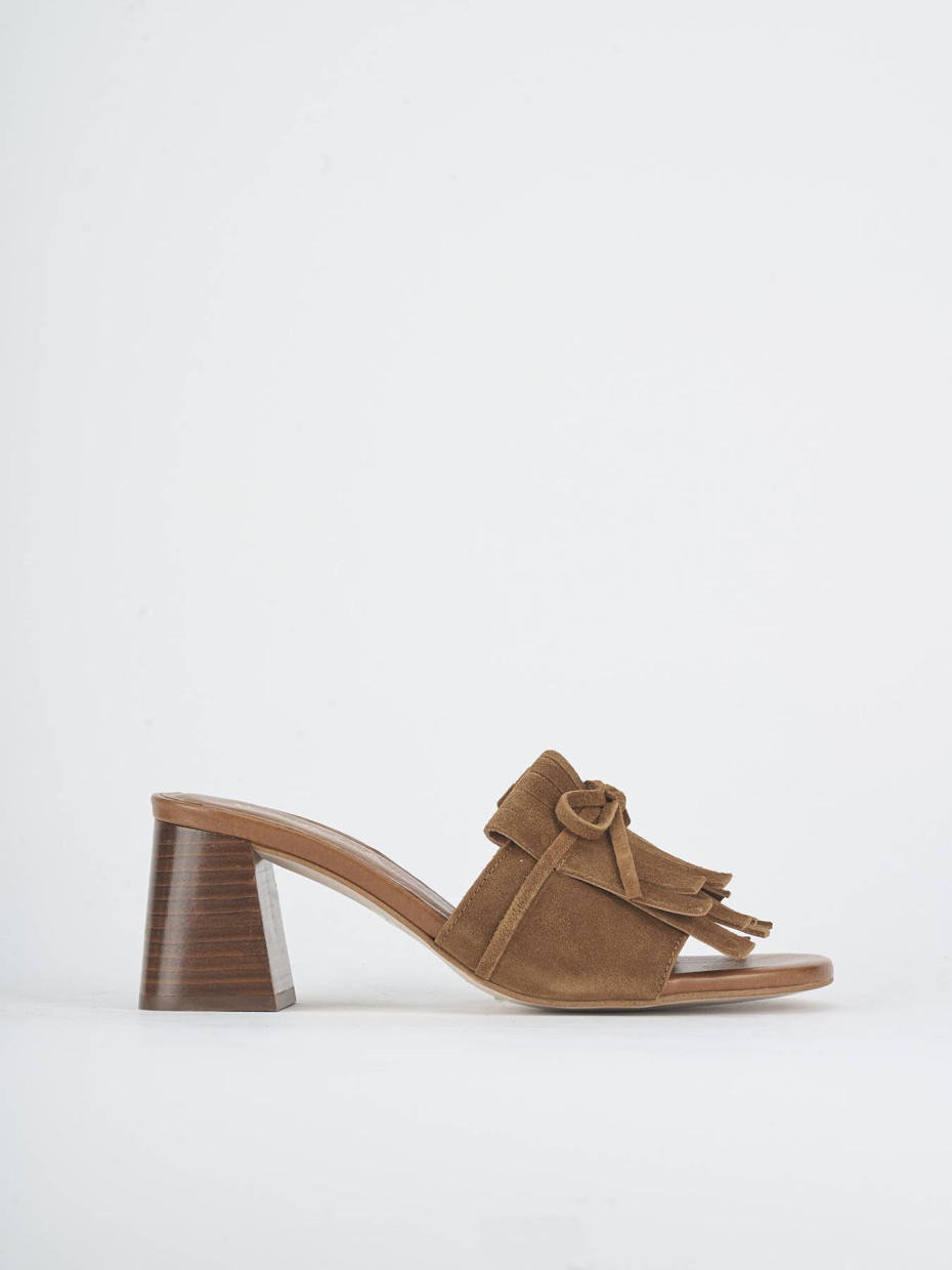 Slippers heel 6 cm brown suede