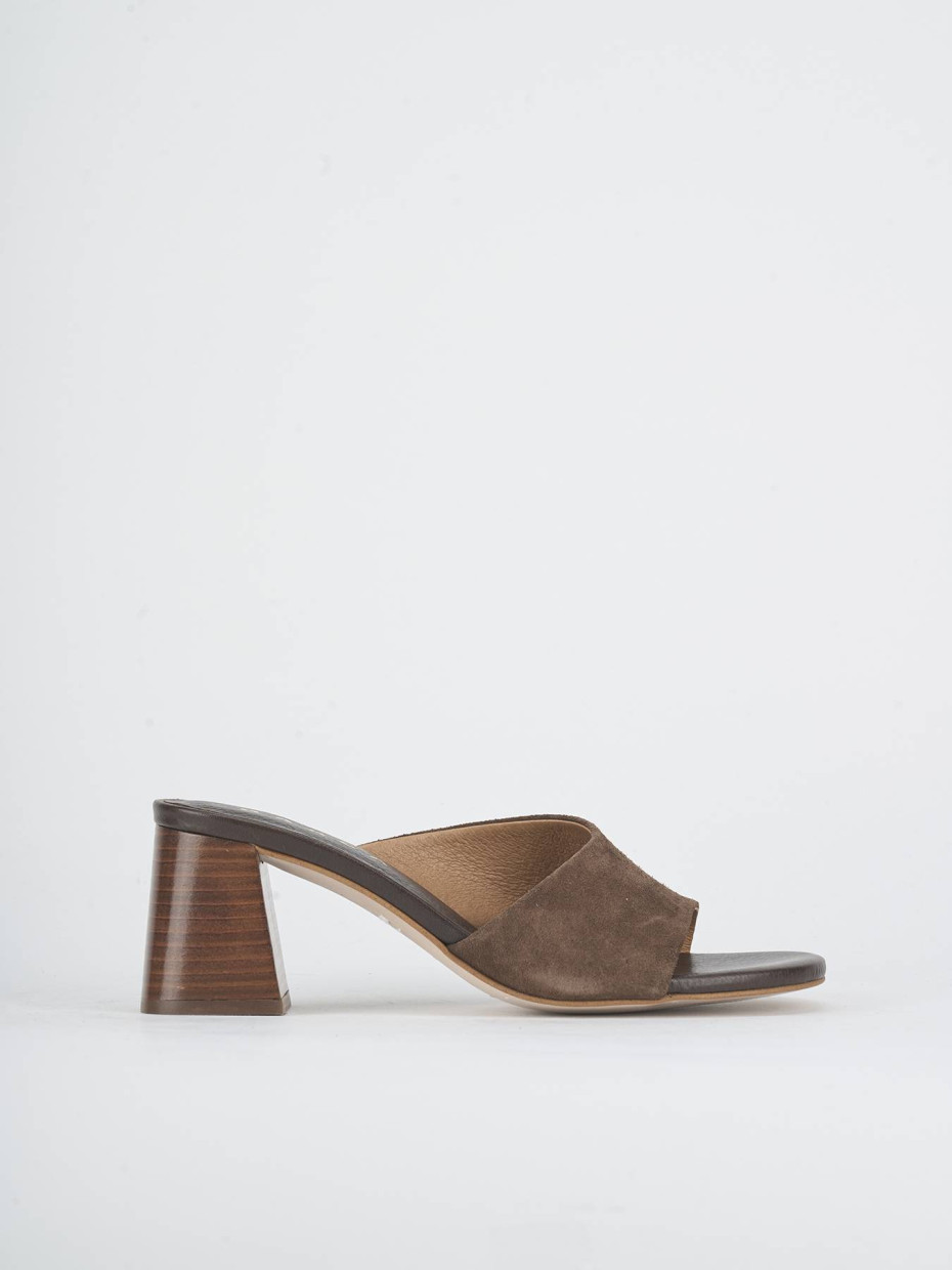 Slippers heel 6 cm dark brown suede