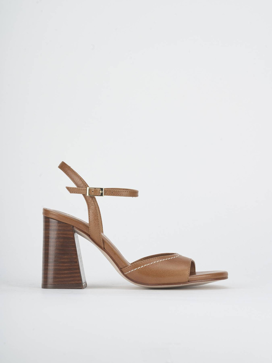 Sandalias de tacón alto tacón 8 cm marrón cuero