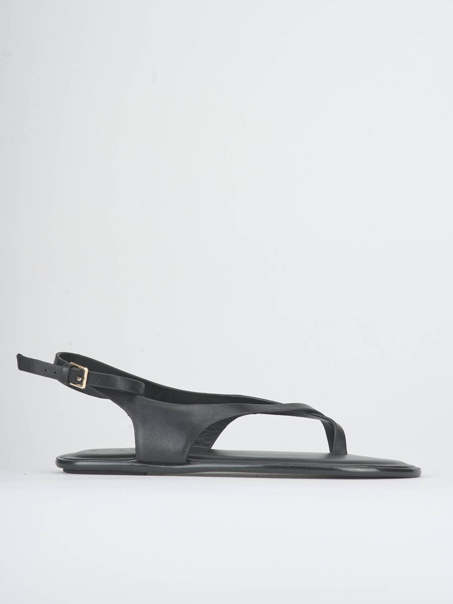 Sandalias de tacón bajo tacón 1 cm negro cuero