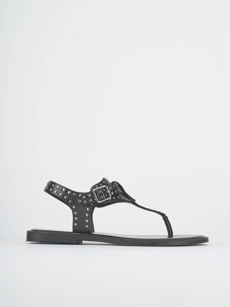 Sandalias de tacón bajo tacón 1 cm negro cuero