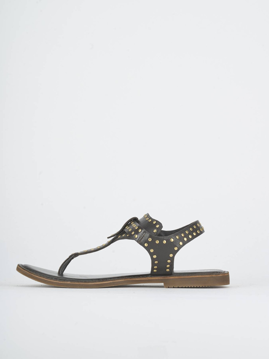 Sandalias de tacón bajo tacón 1 cm marrón oscuro cuero