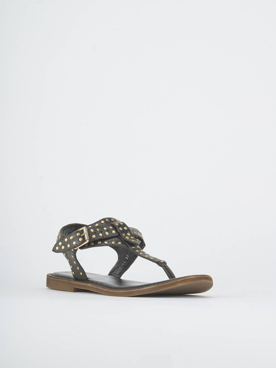 Sandalias de tacón bajo tacón 1 cm marrón oscuro cuero