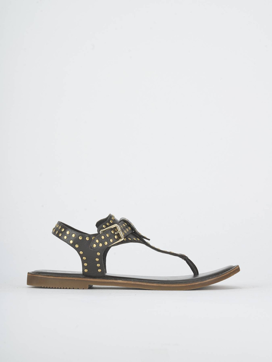 Sandalias de tacón bajo tacón 1 cm marrón oscuro cuero