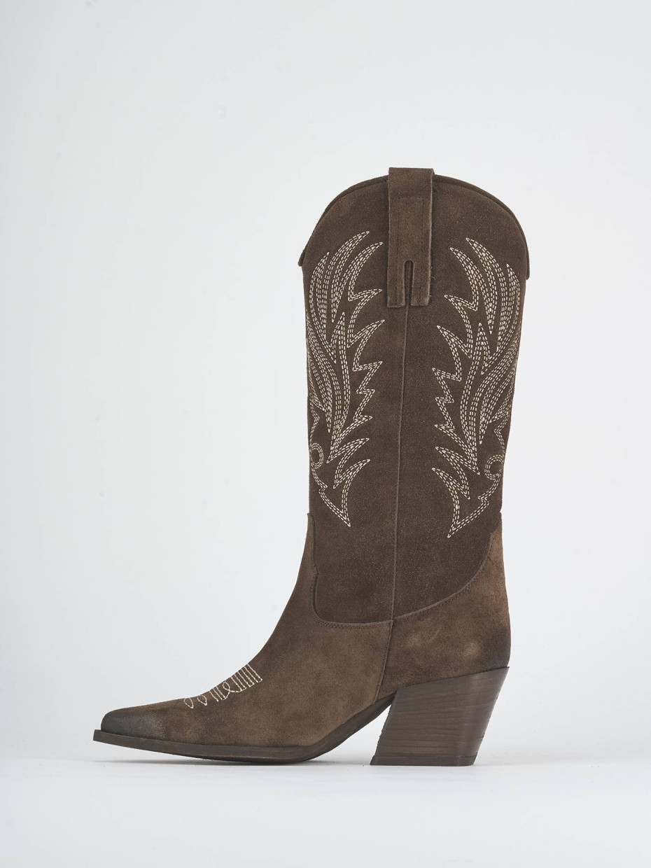 High heel boots heel 5 cm dark brown suede