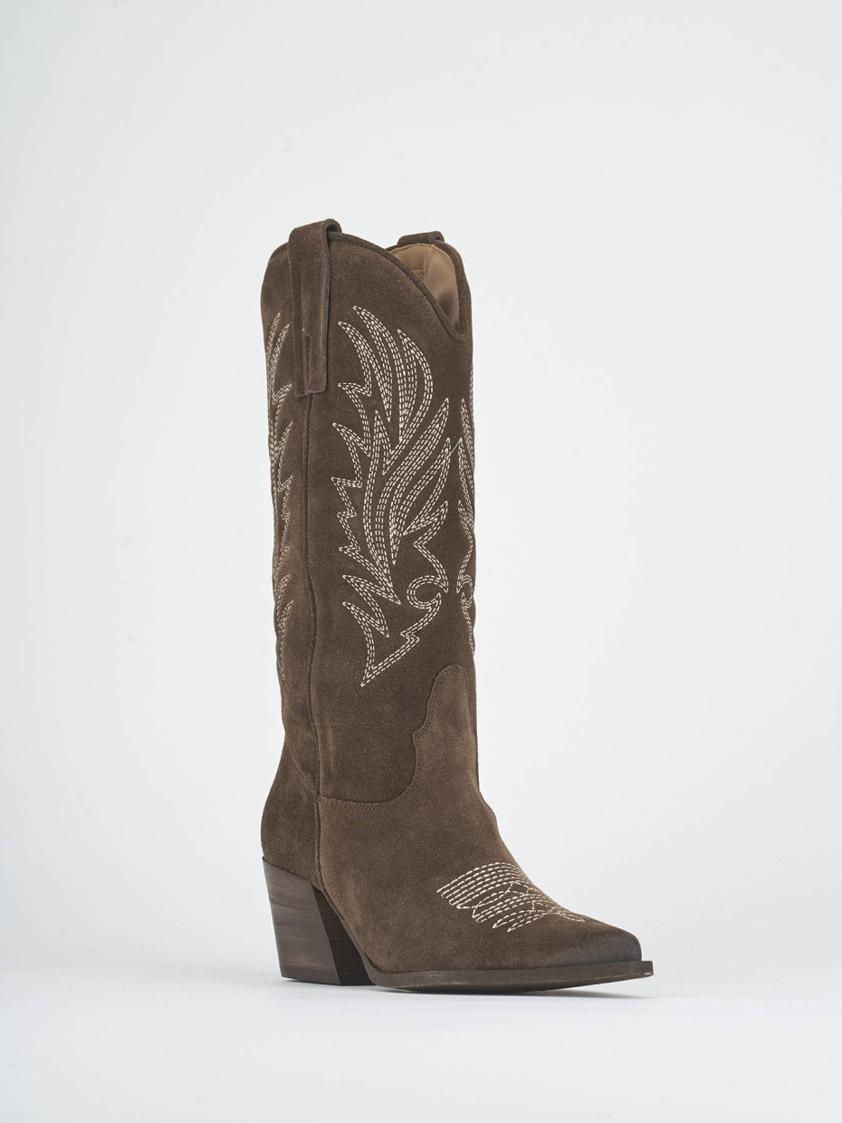 High heel boots heel 5 cm dark brown suede