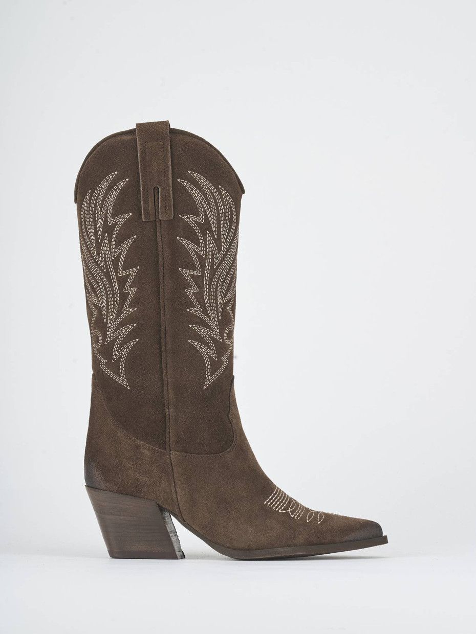 High heel boots heel 5 cm dark brown suede