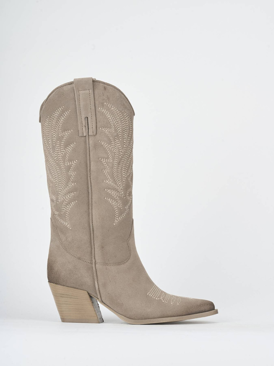 High heel boots heel 5 cm beige suede