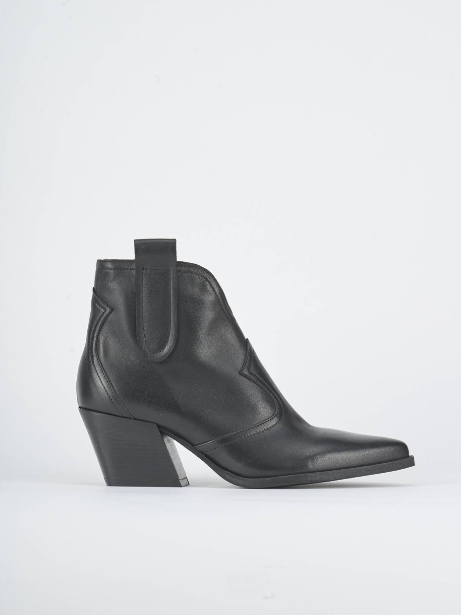 Botines de tacón alto tacón 5 cm negro cuero