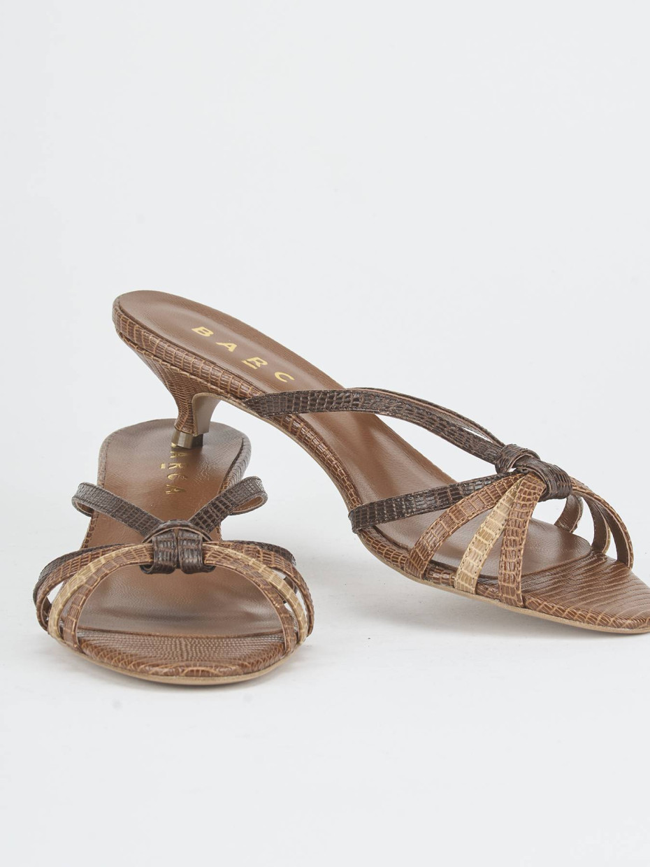 Slippers heel 4 cm dark brown python