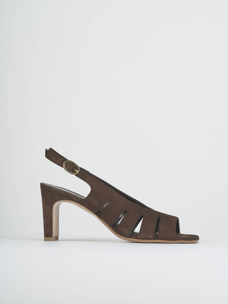 Sandalias de tacón alto tacón 7 cm marrón oscuro ante