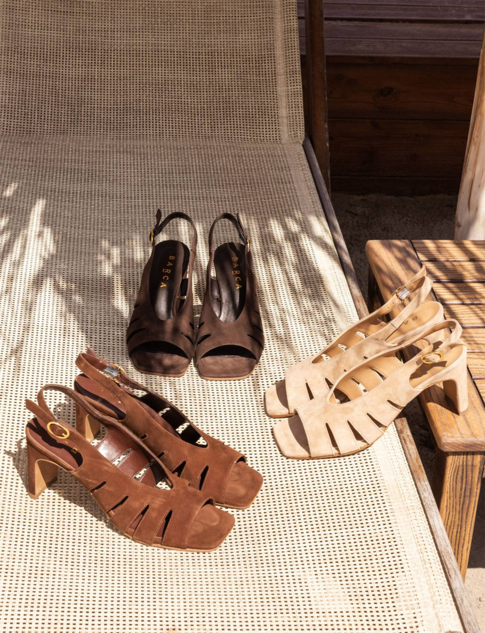 Sandalias de tacón alto tacón 7 cm marrón ante