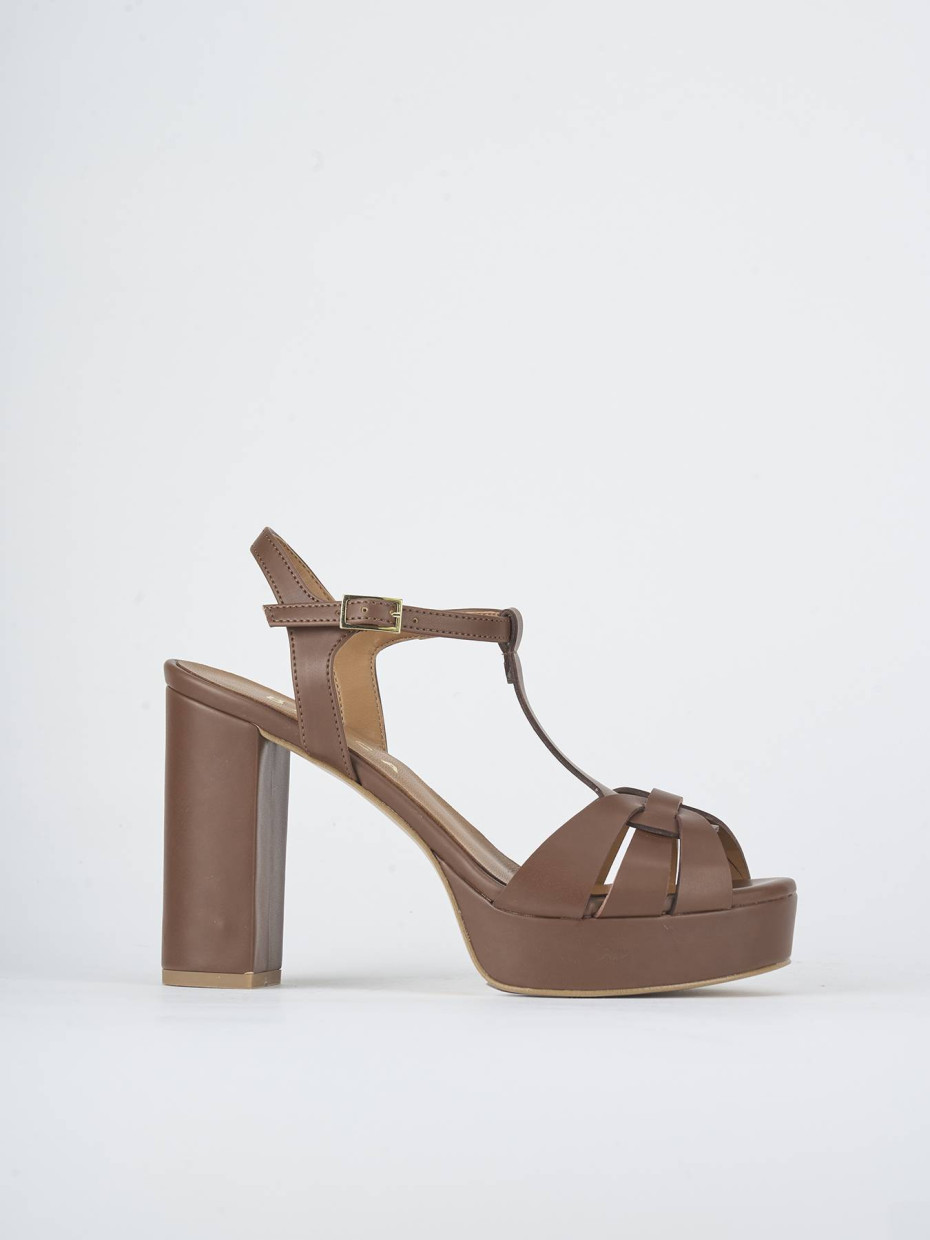Sandalias de tacón alto tacón 9 cm marrón cuero