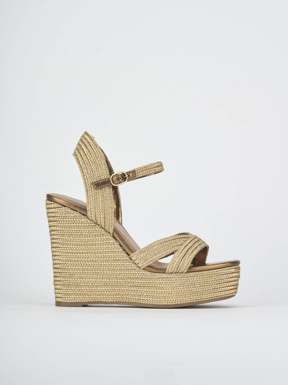 Wedge heels heel 13 cm bronze fabric