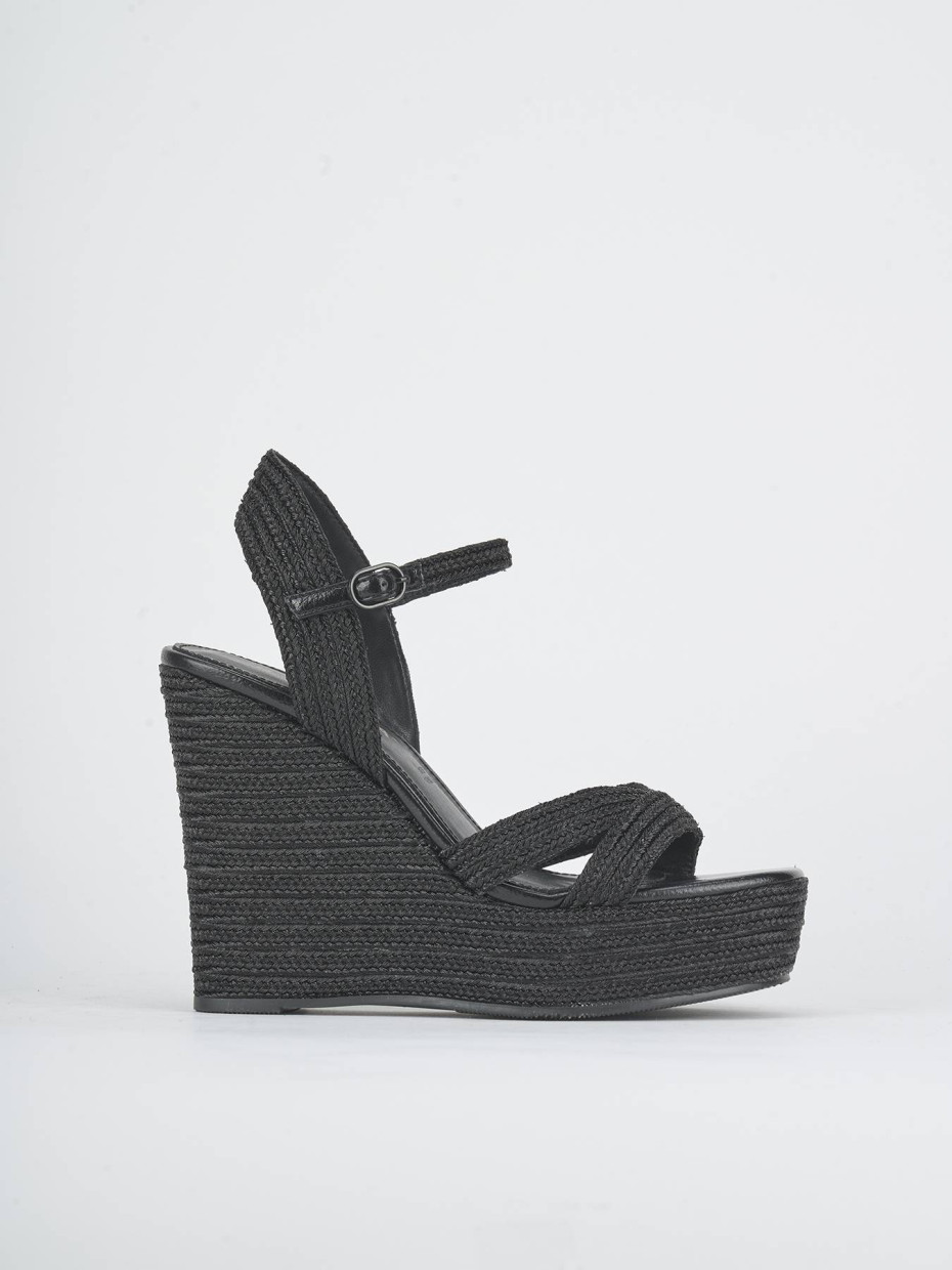 Wedge heels heel 13 cm black fabric