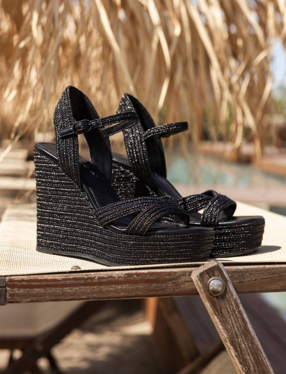 Wedge heels heel 13 cm black fabric