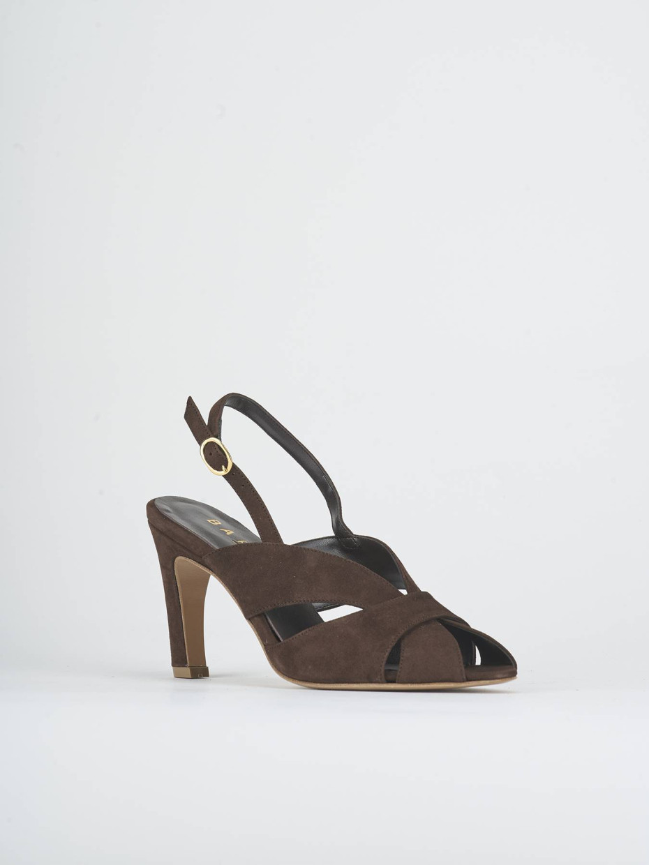 Sandalias de tacón alto tacón 8 cm marrón oscuro ante