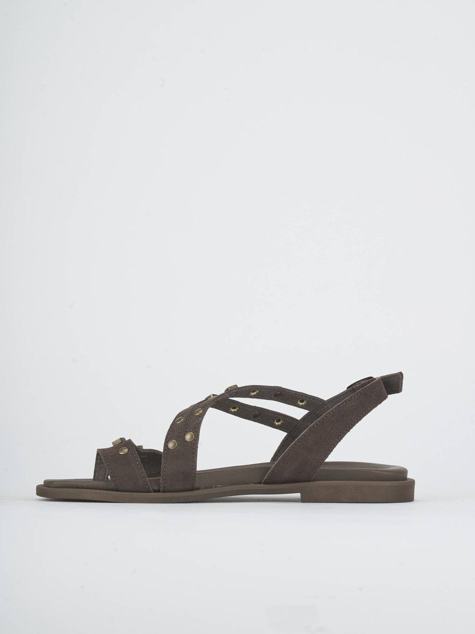 Sandalias de tacón bajo tacón 1 cm marrón oscuro ante