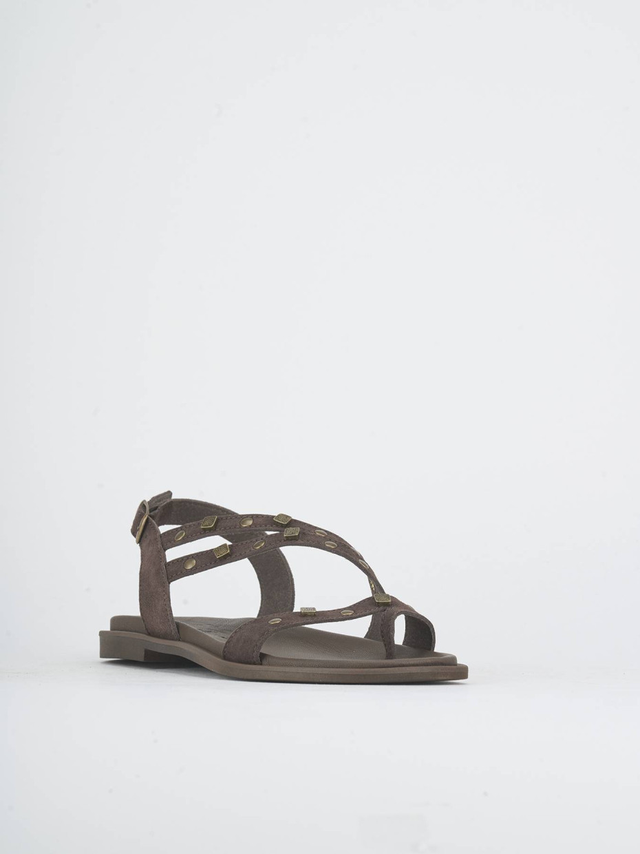 Sandalias de tacón bajo tacón 1 cm marrón oscuro ante