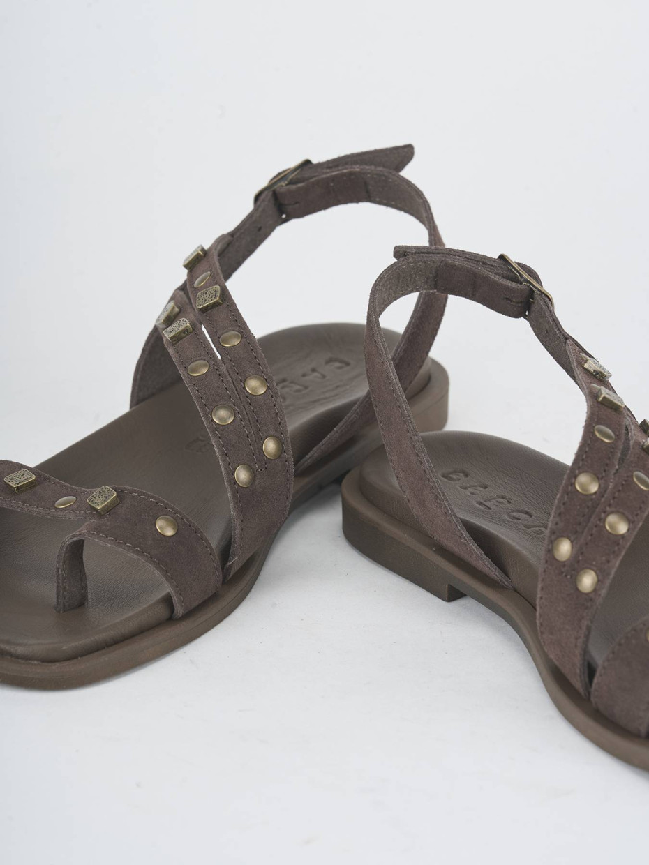 Sandalias de tacón bajo tacón 1 cm marrón oscuro ante