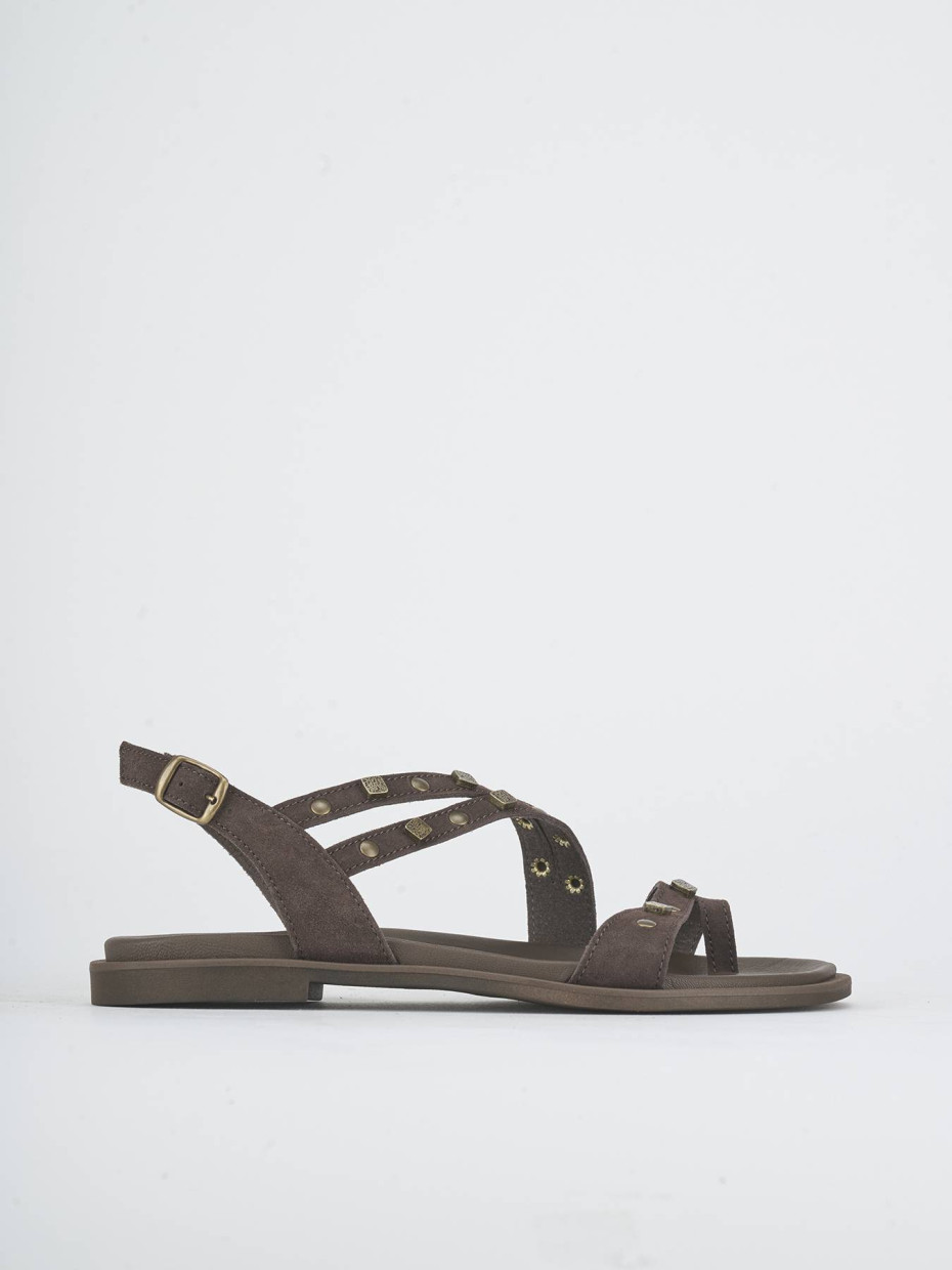 Sandalias de tacón bajo tacón 1 cm marrón oscuro ante