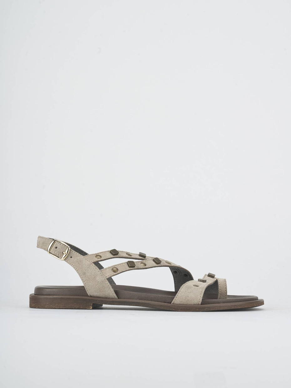 Sandalias de tacón bajo tacón 1 cm beis ante