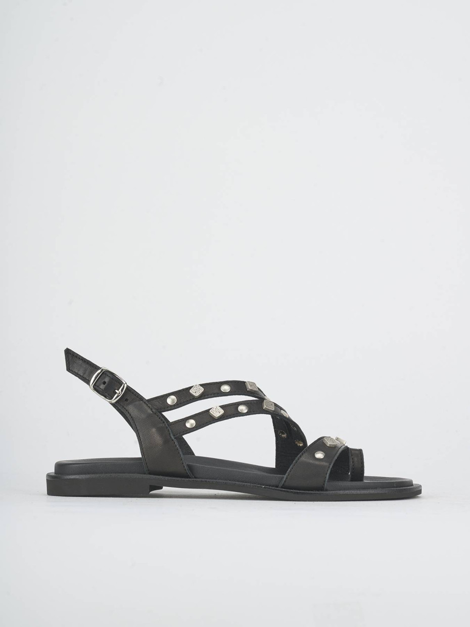 Sandalias de tacón bajo tacón 1 cm negro cuero