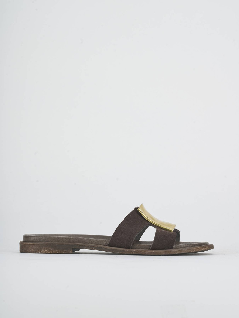 Slippers heel 1 cm dark brown suede