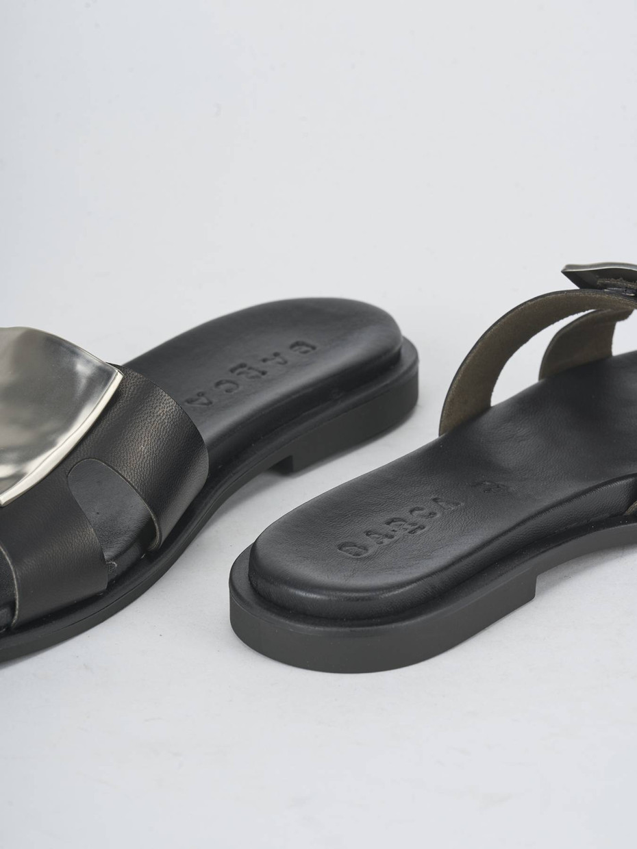 Slippers heel 1 cm black leather