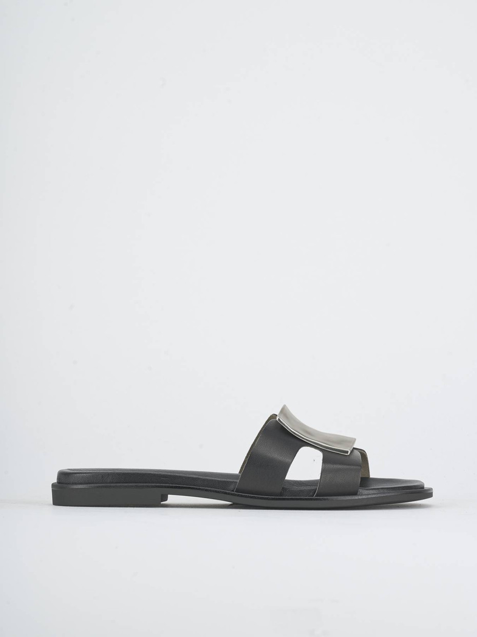 Slippers heel 1 cm black leather