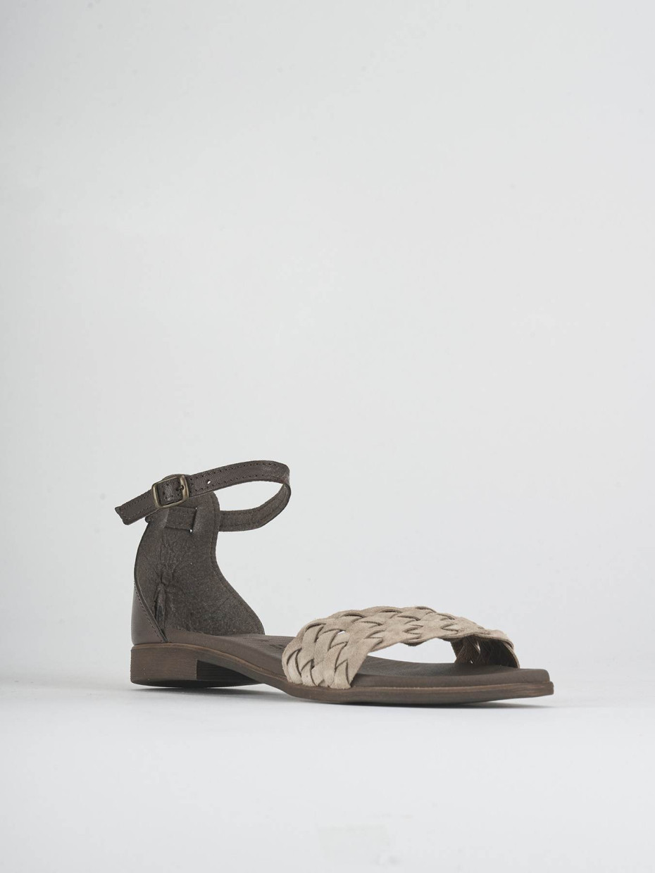 Sandalias de tacón bajo tacón 1 cm beis ante